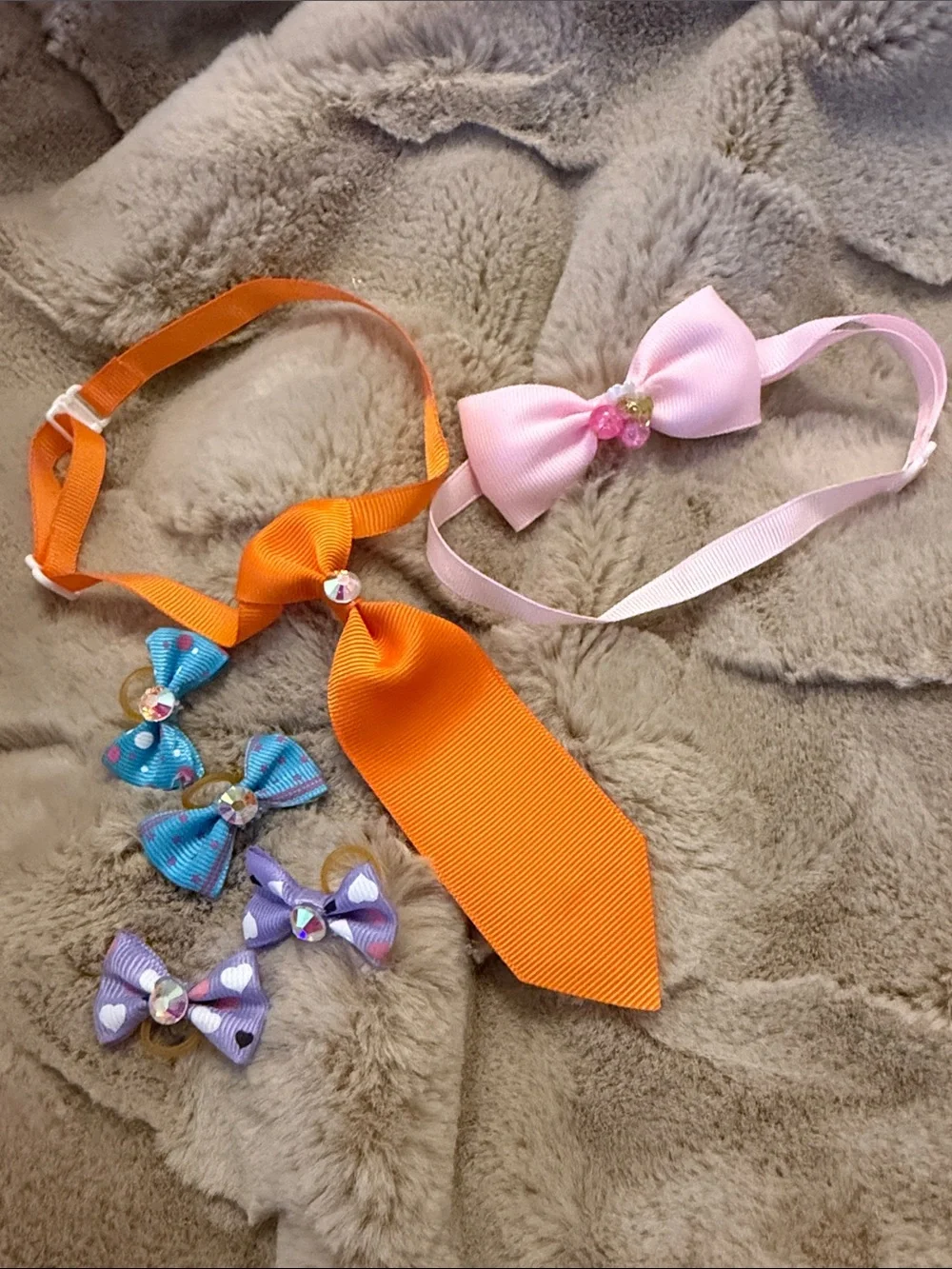 Dog (bundle of 8) Hand Crafted Necktie, Bow with Blue and Mini Bows